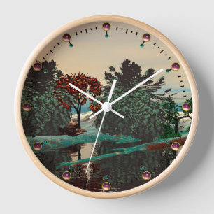 ALIEN LANDSCAPE,TREES,LAGOON HYPERION Sci Fi Wall Clock