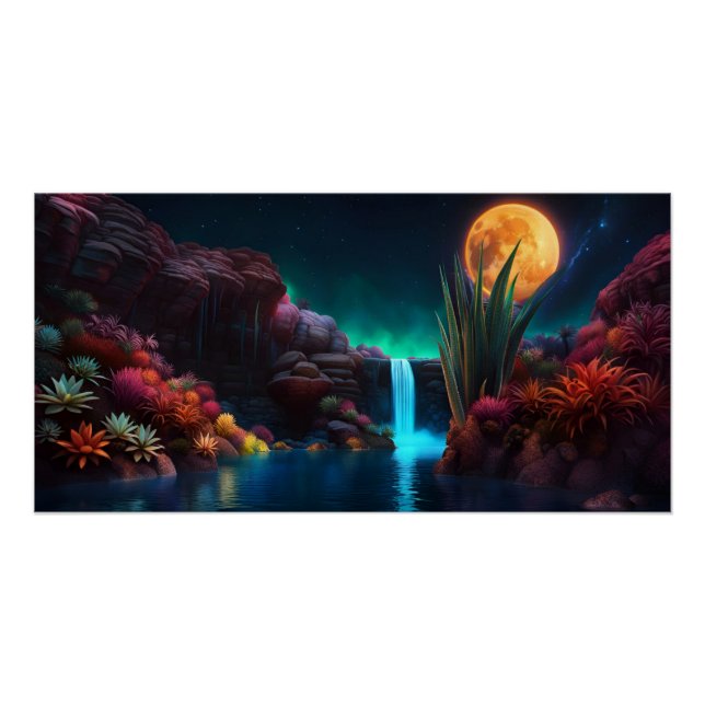  Alien Landscape Waterfall Moon Poster (Front)