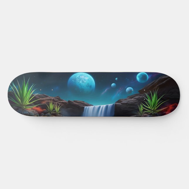 Alien Landscape Waterfall Moons Skateboard (Horz)