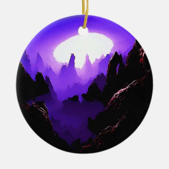 Alien Landscape With Purple Sky Ceramic Ornament (Front)