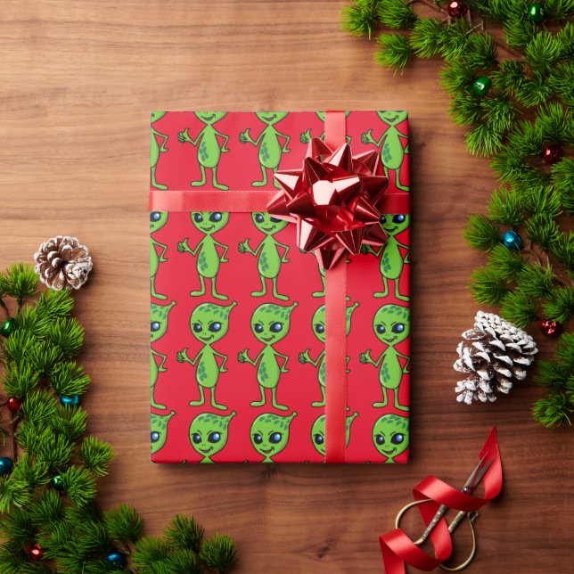 ALIEN LITTLE GREEN MAN CHRISTMAS Wrapping Paper (Holiday Gift)