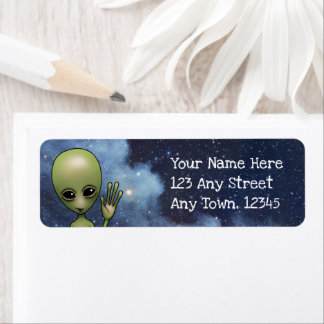Alien Little Green Man Sci Fi Stars Galaxy Label Return Address Label