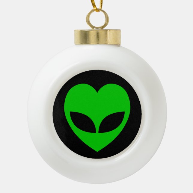 Alien Love Heart Ceramic Ball Christmas Ornament (Front)