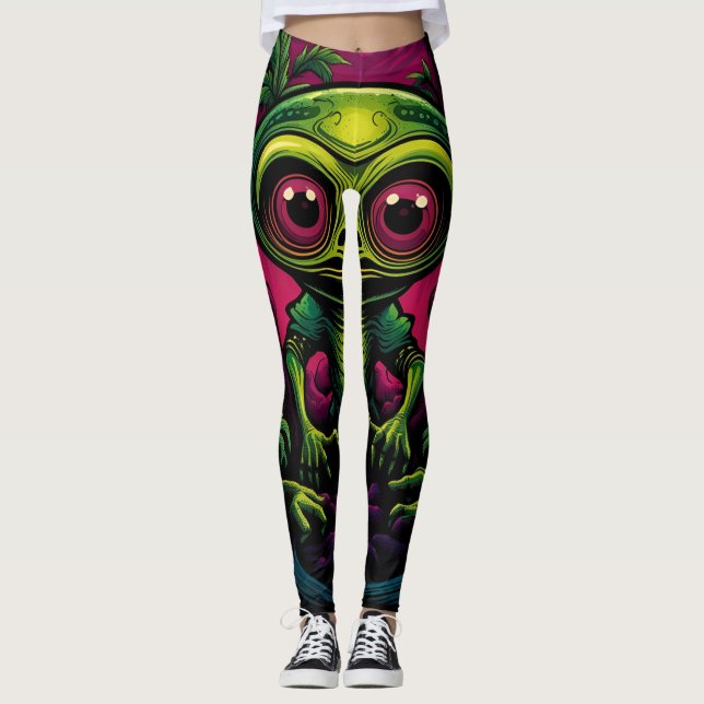 alien love skull funny good mood lucky leggings (Front)