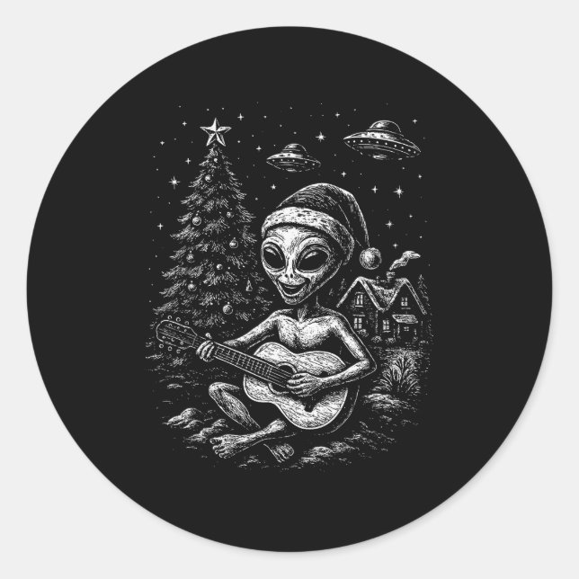 Alien Loves Christmas  Classic Round Sticker (Front)