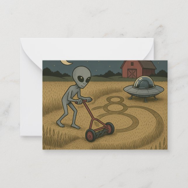 Alien Makes Crop Circles Fun Science Fiction Art Card (Front)