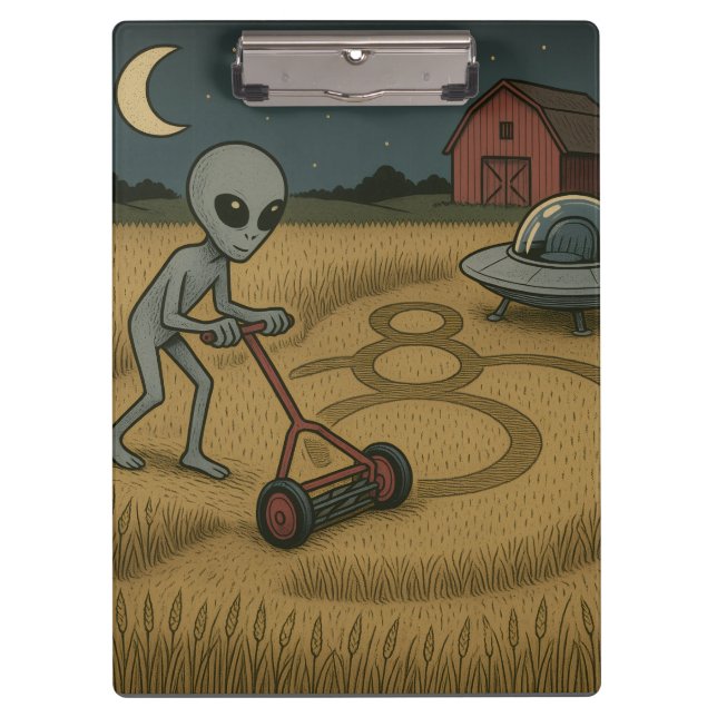 Alien Makes Crop Circles Fun Science Fiction Art Clipboard (Front)