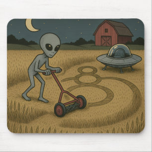 Alien Makes Crop Circles Fun Science Fiction Art Mouse Pad