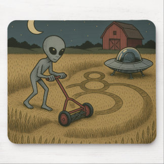 Alien Makes Crop Circles Fun Science Fiction Art Mouse Pad