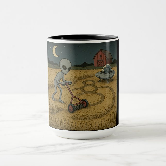 Alien Makes Crop Circles Fun Science Fiction Art Mug (Center)
