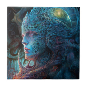 Alien Man Surreal Sci-Fi Art Ceramic Tile