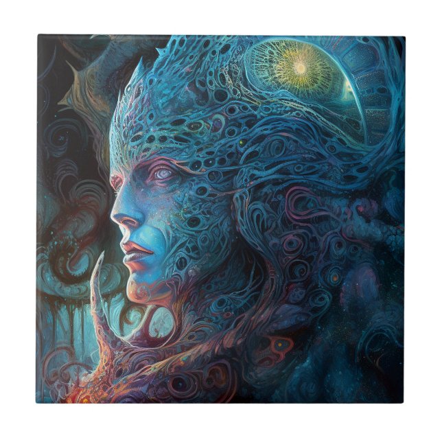 Alien Man Surreal Sci-Fi Art Ceramic Tile (Front)