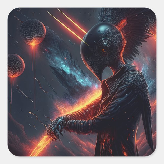 Alien Manipulating Fire Beam Square Sticker (Front)