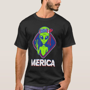 Alien Merica 4th Of July Men American Flag Ufo T-Shirt