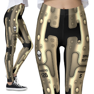 Alien Metallic Android Space Suit Golden Robot Leggings