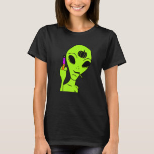 Alien Middle Finger Lazy Halloween Costume Ufo Pu T-Shirt