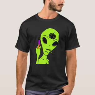 Alien Middle Finger Lazy Halloween Costume  Ufo Pu T-Shirt