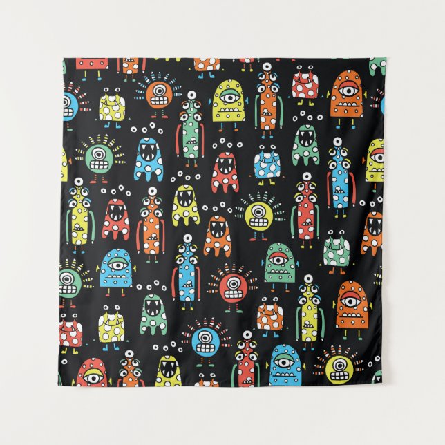 Alien Monsters: Cute Seamless Vintage Tapestry (Front)