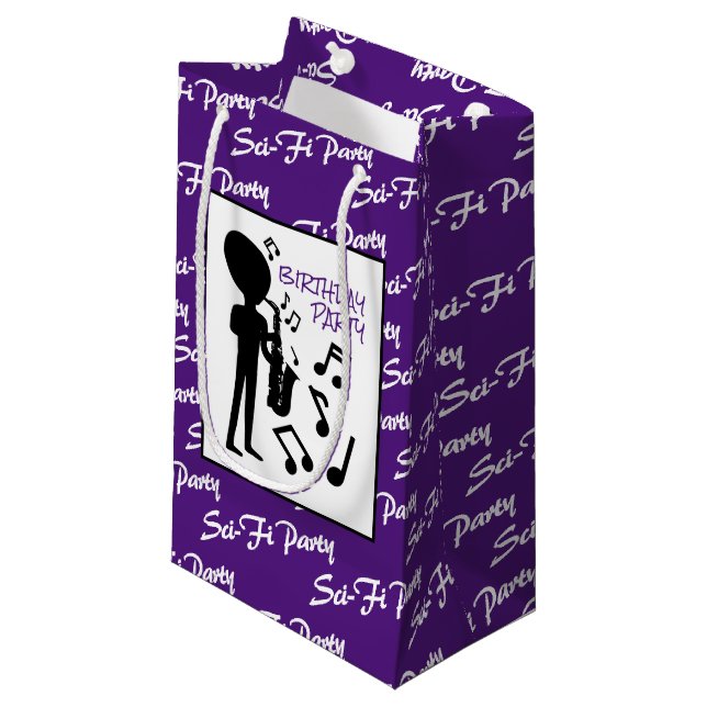 Alien Musician, Birthday Small Gift Bag (Front Angled)