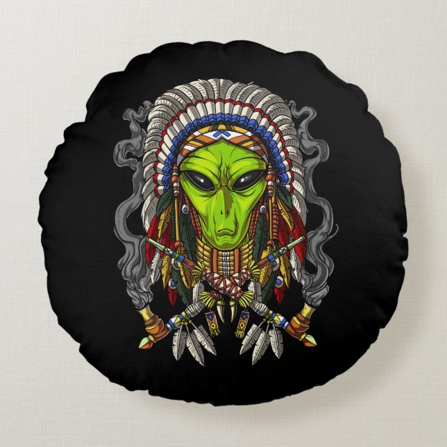 Alien Native American Chief Round Cushion (Front)
