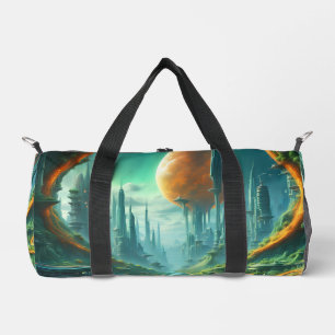 Alien Nature & Futuristic City Surreal Sci-Fi Art Duffle Bag