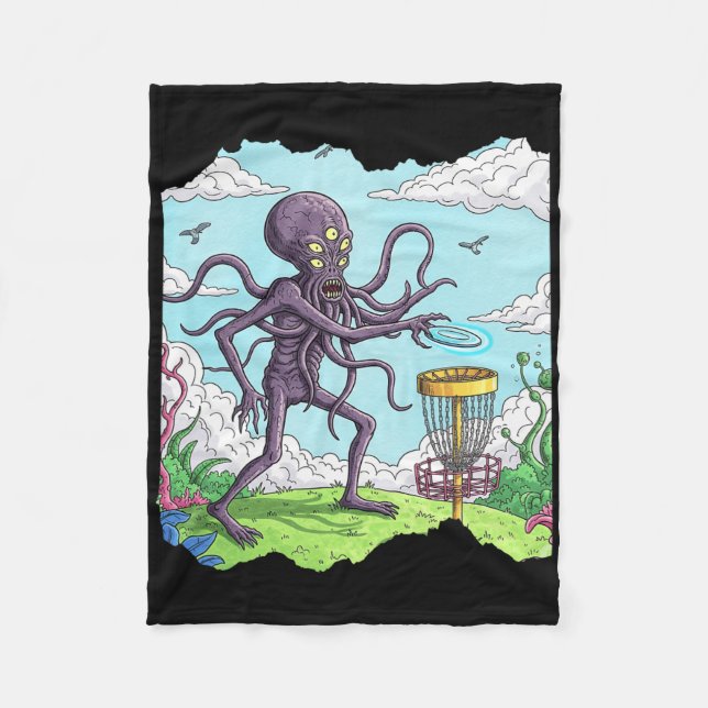 Alien Octopus Disc Golf - Outer Space Frolf Tee  Fleece Blanket (Front)