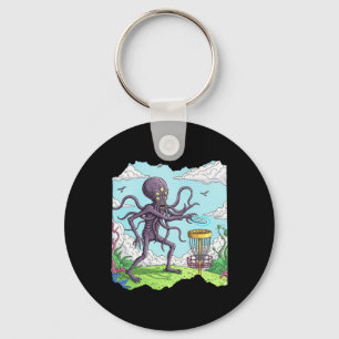 Alien Octopus Disc Golf - Outer Space Frolf Tee Key Ring