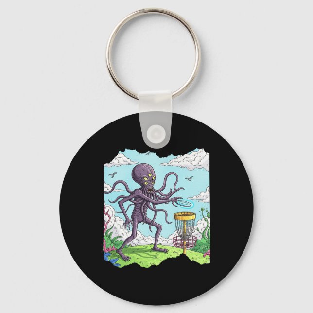 Alien Octopus Disc Golf - Outer Space Frolf Tee  Key Ring (Front)