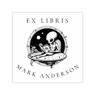 Alien on Spaceship Reading Human Books Ex Libris Self-inking Stamp