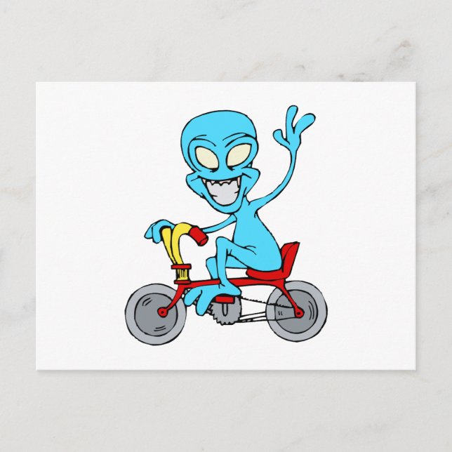 alien on tiny bicycle postcard (Front)