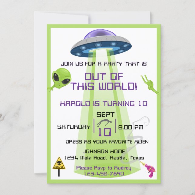 Alien Out of the World Any Age Birthday Invitation (Front)