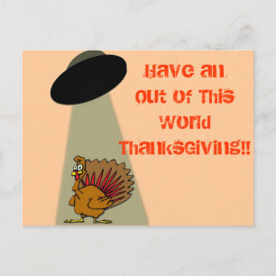 Alien Out of This World ThanksGiving! Holiday Postcard