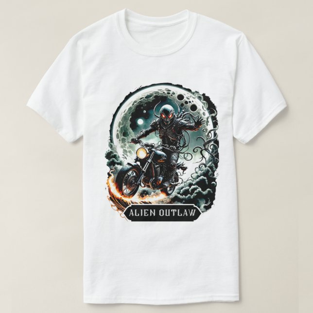Alien Outlaw Motorcycle  T-Shirt (Design Front)