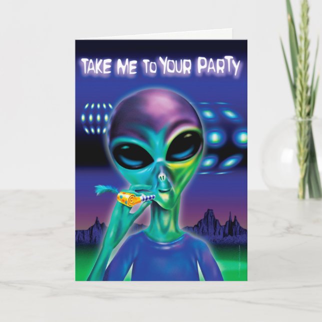 Alien Party greetings card - customised message (Front)
