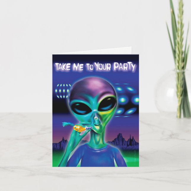 Alien Party note card - customised message (Front)