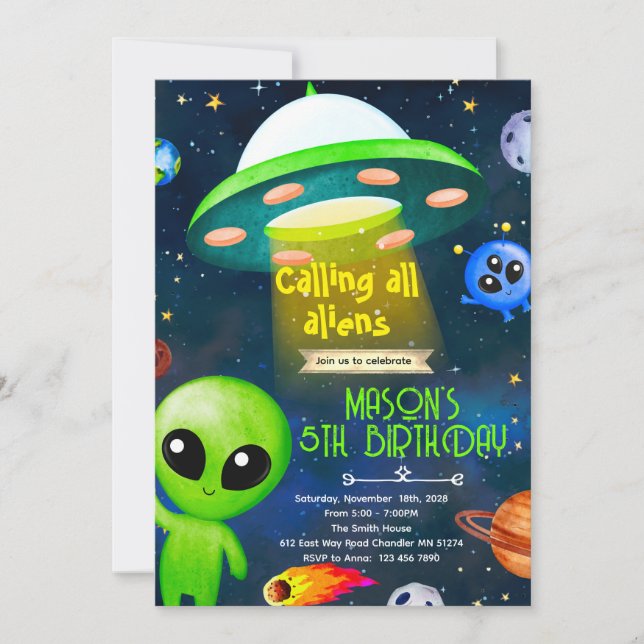 Alien party theme invitation (Front)
