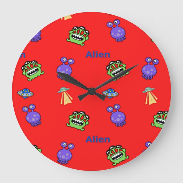 Alien pattern on red large clock (Front)
