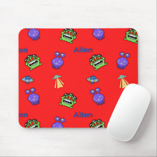 Alien pattern on red mouse pad