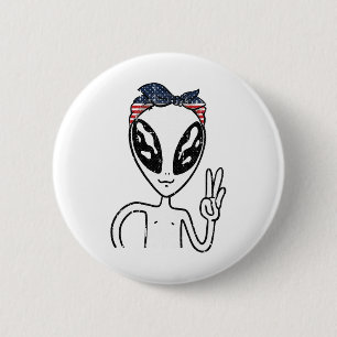 Alien Peace Sign 4th Of July American Flag Byndana 6 Cm Round Badge