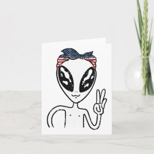 Alien Peace Sign 4th Of July American Flag Byndana Card