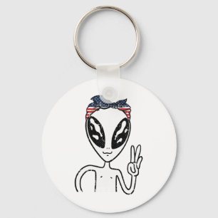 Alien Peace Sign 4th Of July American Flag Byndana Key Ring