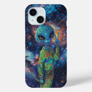 Alien Peace Sign Sci-Fi Galaxy Cosmos Fantasy UFO iPhone 15 Case