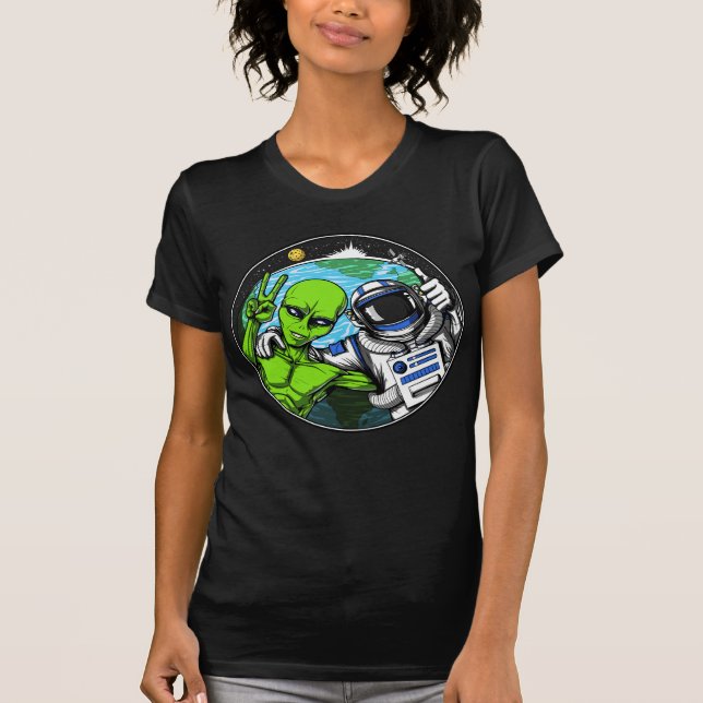 Alien Peace Sign Space Astronaut T-Shirt (Front)