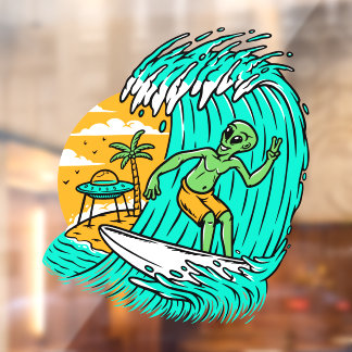 Alien Peace Sign Surfing UFO Parked On The Beach