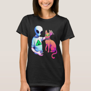 Alien Petting A Cat Alien Ufo Cat Kids Men Women T-Shirt