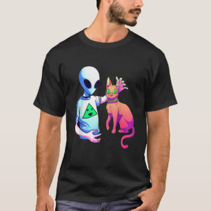 Alien Petting A Cat Alien Ufo Cat Kids Men Women T-Shirt