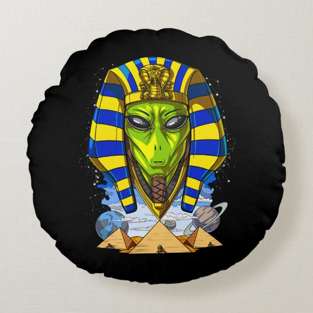 Alien Pharaoh Egypt Tutankhamun Ancient Annunaki Round Cushion (Front)