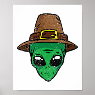Alien Pilgrim Hat Thanksgiving Day Cool Ufo Fall A Poster