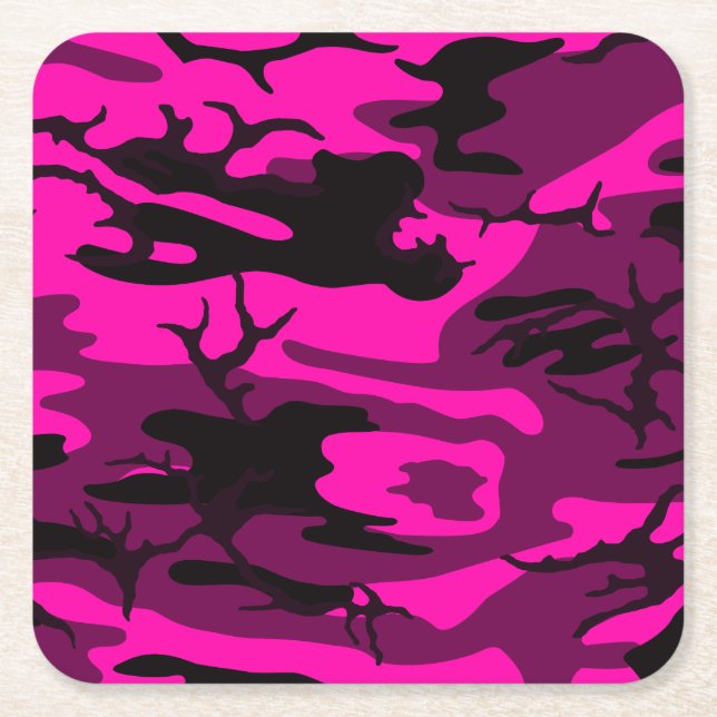 Alien Pink Camo Square Paper Coaster (Front)