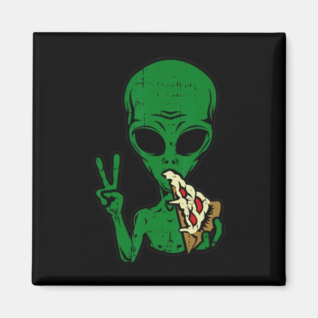 Alien Pizza Eating Peace Fun Space Area-51 Hallowe Magnet (Front)
